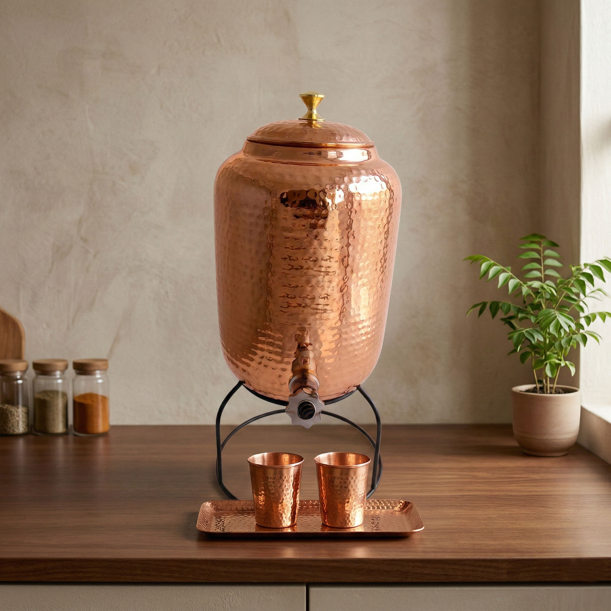 Copper Water Pot Hammered Design v3.0